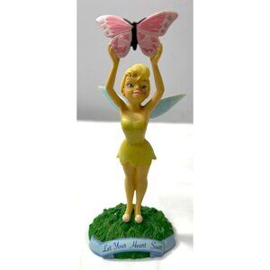 RARE Disney Tinker Bell Fairy Figurine With Butterfly Wings & "Let Your Heart So